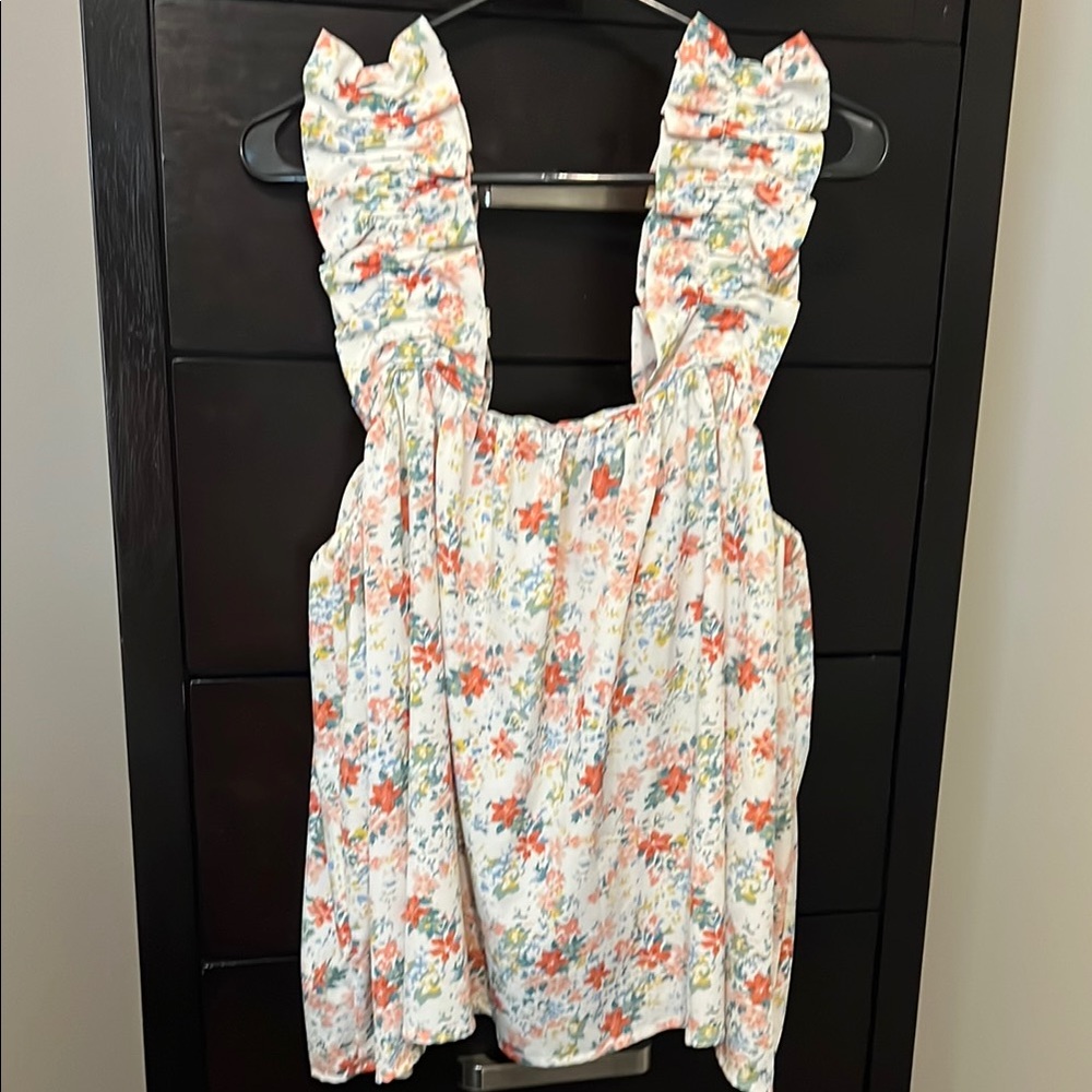 Entro Floral Tank Top - White and Orange